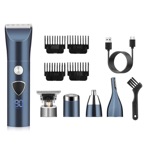 Pesderty Cortadora de Barba para Hombres Cortadora de Cabello EléCtrica InaláMbrica para el Cuidado de Hombres Kit 5 en 1 Cortadora de Cabello, Cortadora de Bigote y Nariz