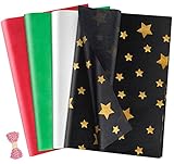 Sweelov Seidenpapier, 60 Blatt 50 x 35 cm 4 Farben seidenpapier verpackungsmaterial mit 30M Hanfseil, füllmaterial geschenk transparentpapier bunt (Rot Weiß Grün Schwarzer)