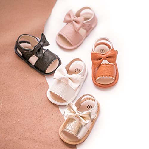 Meckior Baby Toddler Infant Girls PU Leather Soft Open Toe Summer Sandals Flower Princess Flat Shoes2