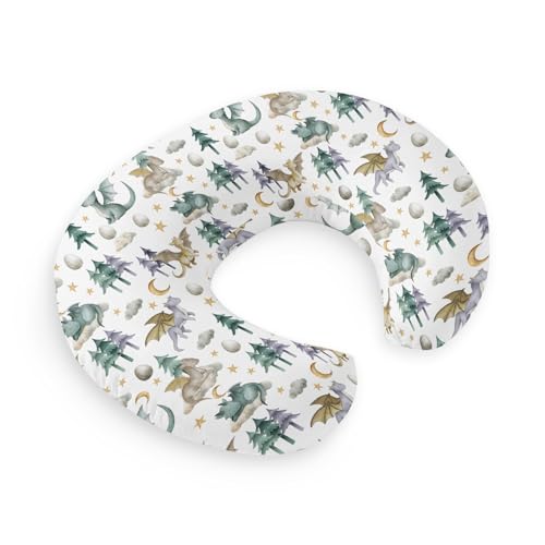 Image of HawSkgFub Watercolor Cute Dragon Fairy Tale Nursing Pillow Cover for Baby Boys, Cloud Moon Star Dragons Egg Breastfeeding Pillow Slipcover, Nursing Pillowcase for Newborn Infant, Cover Only