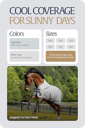 Image of Equinavia Gard Horse Fly Sheet Nylon Mesh Equine Fly Sheet for Horses, Pony | Turnout Horse Fly Sheets, Breathable Pony & Horse Sheet, Lightweight, Against Pests, Sun UV Protection, Silver Gray, 69 in