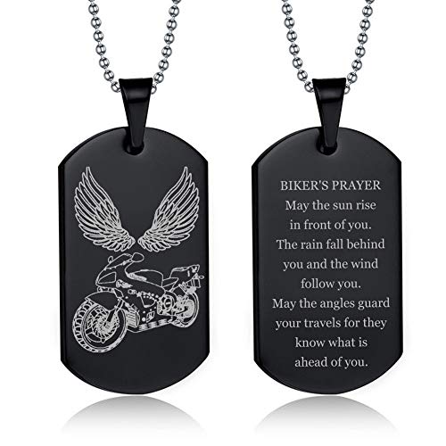 Lifashion Personalized Motorcycle Necklace For Men - Stainless Steel Customized Biker’s Prayer Pendant Motor Punk Rock Gothic Dog Tag Necklaces Street Hip Hop Jewelry Gift For Man Boys,Free Engraving #TOP15