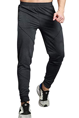 TBMPOY Men's Athletic Running Sport Jogger Pants with Zipper Pockets Dark Grey S