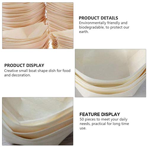 Upkoch 100 Pcs Mini Disposable Wood Serving Boats Disposable Wood Sushi Boat Multi-Functional Practical Sushi Boat For Home Sushi Boat Plate Kitchen Bamboo Leaf Boat (3Inch) #TOP5
