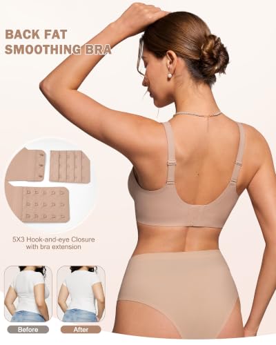 HORISUN Deep V Neck Wireless Seamless Supportive Bra (Skin Nude 36D) — view 5