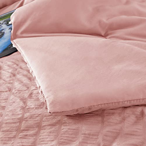 Cozylux Full/Queen Seersucker Comforter Set With Sheets Pink Bed In A Bag 7-Pieces All Season Bedding Sets With Comforter, Pillow Sham, Flat Sheet, Fitted Sheet, Pillowcase #TOP5