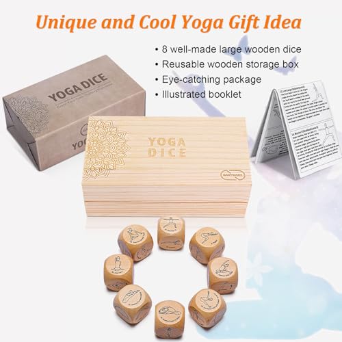 Garybank Yoga Dice in Wooden Gift Box with Practice Guide, 8 Workout Exercise Dice, Tons of Possible Combinations, Yoga Accessories Gifts for Beginners Women, Mindfulness Meditation Gifts,Fitness Dice - Thumbnail 2
