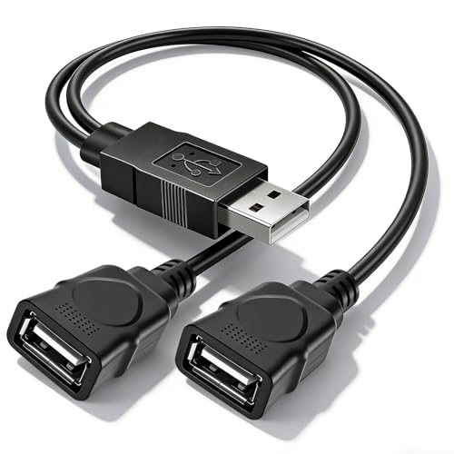 LBSC USB 2.0 Aオス対2メス Y型分岐延長ケーブル 30cm