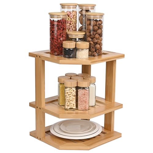 YUBAMIN Bamboo Kitchen Cabinet Organizer, 3 Tier Spice Rack Organizer