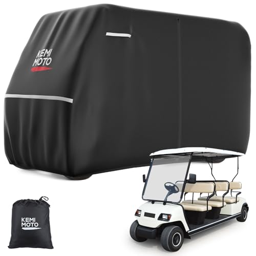 KEMIMOTO 600D Waterproof Golf Cart Cover Universal Heavy Duty Large 6-Seater Golf Cart Rain Cover with Storage Bag Compatible with EZGO Club Car 6/4+2 Passenger Black