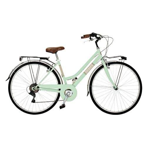 Airbici Bicicleta de Paseo Mujer Verde Giulietta | Bicicleta Vintage de Paseo 6 Velocidades, Chasis de Acero, Guardabarros, Luces LED y Portaequipajes | Bici Urbana Mujer Modelo Allure 603AC