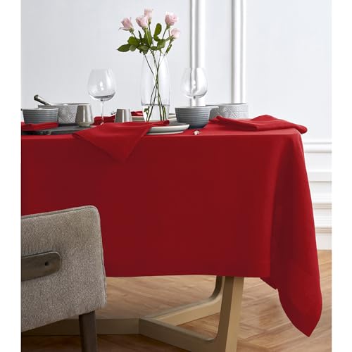 Solino Home 100% Linen Tablecloth Red Rectangular Table Cover, 70 x 108 in