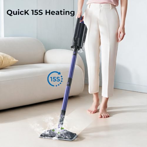 Image of Steam Mops for Floor Cleaning, 6-in-1 Multi Accessories, 23FT Power Cable, Lightweight,Detachable Steam Mops for sealed Hard Floors, Marble, Stone, Hardwood(pale purple)
