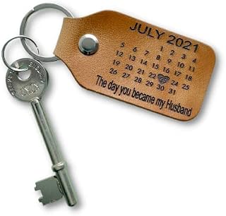 Personalised Calendar Genuine Distressed Leather, Calendar Date keyring - Wedding Anniversary Gift