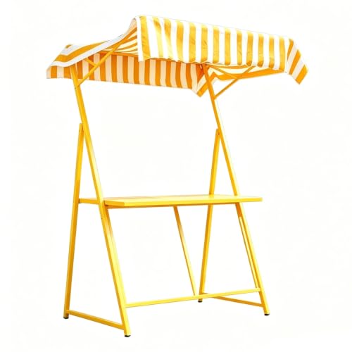 Outdoor Portable Vendor Cart with Waterproof Striped Canopy, Farmers Market Display, Roadside Bakery Events(Yellow)