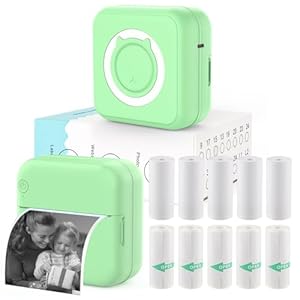 HUIJUTCHEN Mini Sticker Printer – Mini Pocket Printer for iPhone Thermal Printer with 10 Rolls Thermal Paper for Journal, Memo, Photo, Green