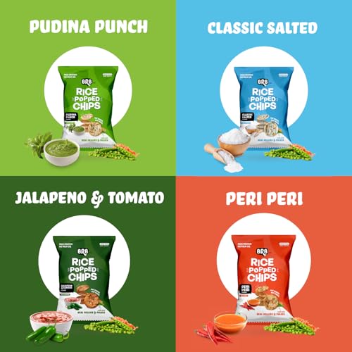 Image of BRB Rice Popped Chips - 4 Flavours | Not Fried. Not Baked | High Protein | 50% Less Oil, No Palm Oil, Healthy Snack | 4 x (48g /54g) Combo Pack (weight may vary) (Pack of 3)