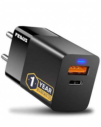 FEDUS 65w gan charger, 65 watt fast charger Gan Adapter 1 Type C & 1 USB port Fast Charging Adapter Wall Charger for Samsung, iPhone, Tab/Pad MacBook, Dell, HP, ASUS,65W,45W, 8W, Devices 1 Yr Warranty
