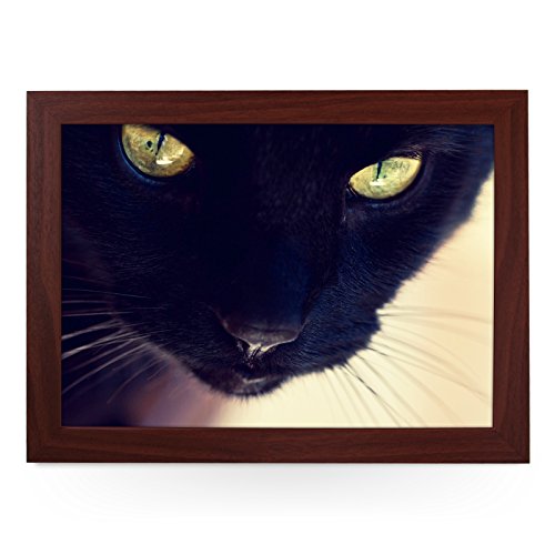 Image of Portable Lap Desk Tray (Black Cat) Handmade Wooden Frame, Beanbag Cushioned Bottom | Computers, Laptops, Meals, Food | L0017 Brown