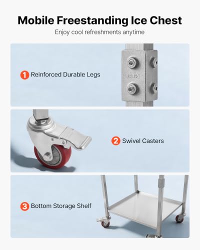 Image of VEVOR Commercial Ice Bin, Underbar Ice Bin, Stainless Steel Ice Chest with Sliding Lid, Bottle Holders, Adjustable Bullet Feet, Cooler Cart Cocktail Unit for Bar Restaurant Pub