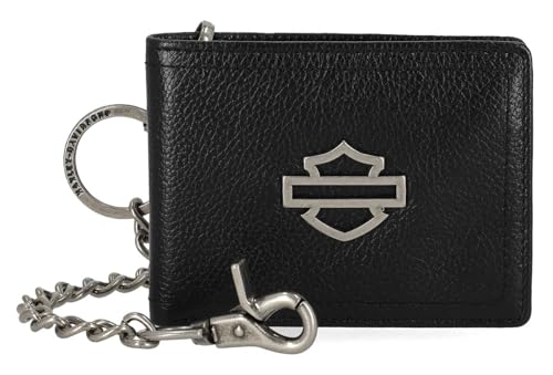 Harley-Davidson Men's Open B&S Slimfold Biker Chain Leather Wallet, Black
