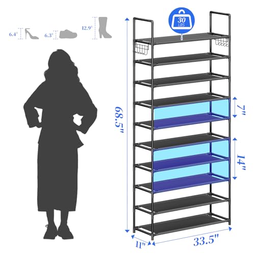 Simple Trending Shoe Rack Storage Holds 40 Pairs, Large Capacity Tall Shoe Organizer Shelf for Closet Entryway, Black - Image 3