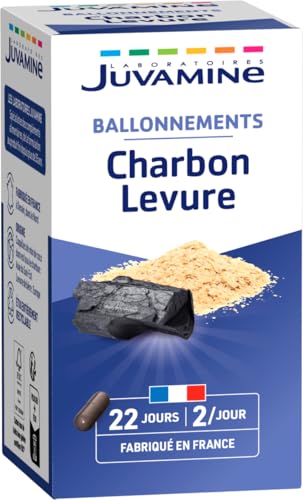 JUVAMINE - Digestion - Charbon Levure - Gaz Intestinaux - Contribue à Réduire l'excès de Flatulences - 44 Gélules - Programme de 22 Jours - Fabriqué en France