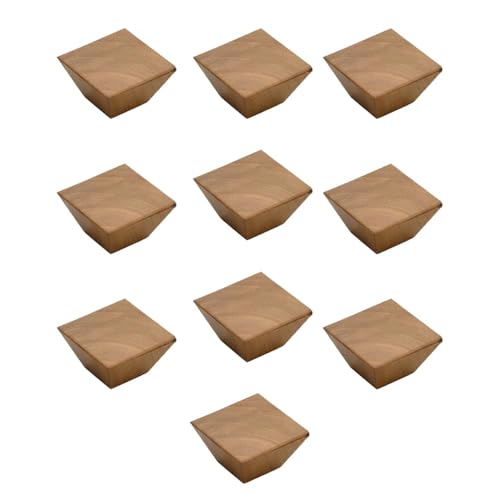 Image of 10 Pieces Solid Teak Wood Square Drawer Knob| Wooden Cabinet & Wardrobe Door Handle | Natural Finish Geometric Furniture Knob for Cupboard, Kitchen Drawer & Dresser Hardware - 1.5 Inch