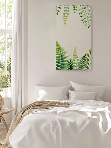 Spring Green Leaves on Vintage Linen Canvas Wall Art,Vertical Wall