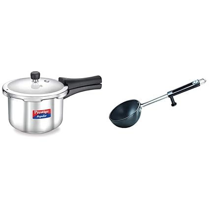 Prestige Popular Stainless Steel Pressure Cooker, 3 litres, Silver + Prestige Hard Anodised Tadka Pan, 100 mm Combo