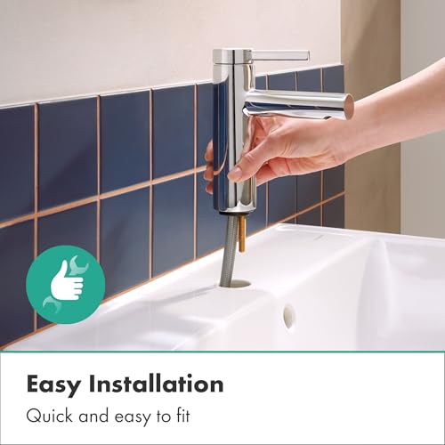 hansgrohe Zesis S - Waschtischarmatur mit Zugstangen-Ablauf, energiesparend (CoolStart), Wasserhahn Bad mit Auslaufhöhe 104 mm, Mischbatterie Waschbecken wassersparend (EcoSmart+), Chrom, 74720000