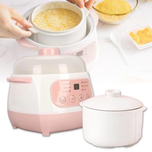 MZBDYYF 1L Slow Cooker Mini Smart Ceramic Pot Soup Porridge Cooker with Lid Electric Stew Pot Prevent Dry Burning Time Appointment with 24H Reservation Kitchen Appliances for Cooking