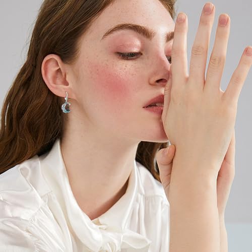 MEDWISE Black Cat Earrings for Women 925 Sterling Silver Leverback Cute Animal Crescent Moon Dangle Drop Earrings Hypoallergenic Cats Lover Halloween Gifts4