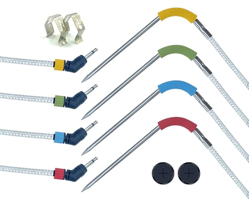 4-Pack Replacement Meat Temperature Probes for Weber Probe iGrill & Weber Connect Smart Grilling Hub 2.5mm Plug 48in Cable 1C Accurate Washable Thermometer Probes Color-Coded -22F to 572F