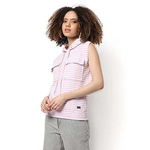 Image of PINACOLADA Women's Double Striped Hoodie with Ribbed Hem for Casual Wear | Hooded Neck | Long Sleeve | Pull On Closure | Cotton Sweatshirt Crafted with Comfort Fit for Everyday Wear