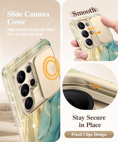 Image of GVIEWIN for Samsung Galaxy S26 Ultra Case, [Slide Camera Cover & Built-in HD Screen Protector] [2 Front Frames] Shockproof Military Grade Protective Marble Phone Case for S26 Ultra 6.9 inch (Glaze)