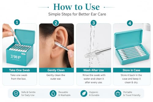 Image of Reusable Ear Cleaning Kit with Soft Silicone Tips, 24 PCS Ear Wax Cleaner Tool Set, Stainless Steel Ear Pick with Protective Caps, Portable Ear Cleaner for Men, Women & Kids