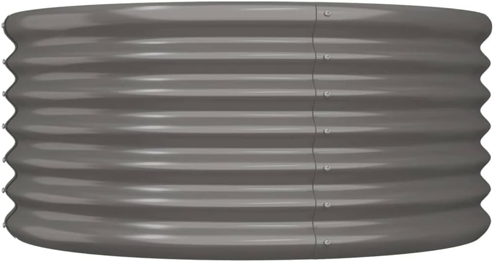 Large Round Grey Powder-Coated Steel Garden Planter 31.5 x 31.5 x 14.2 in, 61 Gallon Raised Bed for Outdoor Plants, Minimalist Patio Flower Box for Balcony, Terrace and Backyard