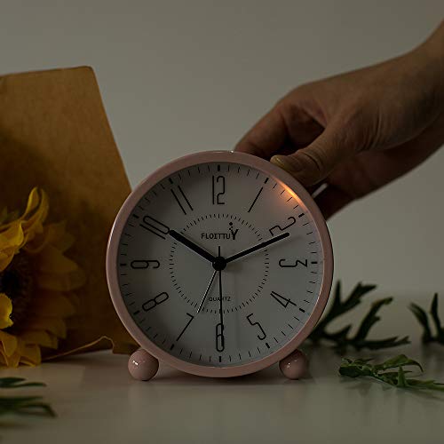 Floittuy Super Silent 5 Colors Alarm Clock,Beep Wake Round Alarm Clock With Night Light,Battery Operated,Easy Set,Simple & Retro For Desk, Bedroom And Home Decoration(Pink) #TOP4