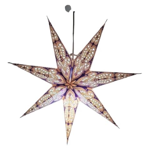 YEPSIO Paper Star 7-Pointed Lantern Lampshade Paper Star Light Shades Large 60cm Star Hanging Decorations for Christmas Wedding Home Decoration Birthday Party Glitter Purple 7 001 Cover