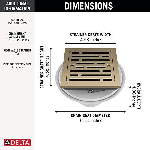 Delta Faucet 4 Inch Tile-In Square Shower Floor Drain Gold, Shower Drain Kit, Square Shower Drain, Chrome Shower Drain, Shower Floor Drain, Champagne Gold DT062412-CZ - Image 4