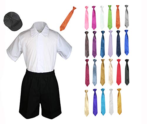 MILLTEX 4 Pieces Formal Party Wedding Color Satin Necktie Shirt W/Hat Black Shorts Set New Born Baby Boy Toddler Sm-4T (XL (18-24 Months Old), Yellow)