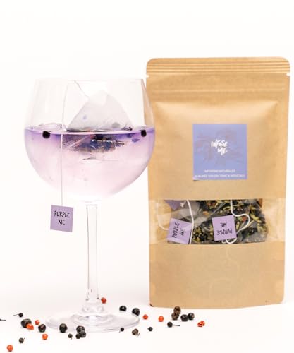 INFUSE ME - Gin, Cocktail and Mocktail infusion Bags with Garnish | Make Your Own Delicious Flavoured Cocktails | 6 Infusion sachets for Gin Drinks with the finest Botanicals and Spices (PURPLE ME)