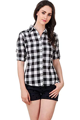Image of Vastraa Fusion Women's Cotton Checkered Shirt (TS0930-5XL Black-White 5XL)