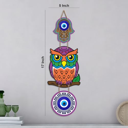Image of Artvibes Decorative Owl Evil Eye Wall Hanging for Home Entrance | Nazar Battu MDF Wall Decor for Positive Energy | Lucky Owl Vastu Wall Art for Living Room | Bedroom | Hallway | Gift Item (WH 8523N)