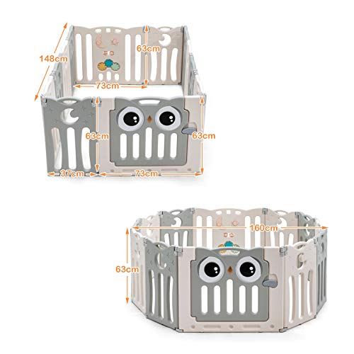 COSTWAY Grondbox baby, 12 HDPE paneel babybox speelbox, opvouwbare baby speelruimte met veiligheidsslot & educatief… - Image 8
