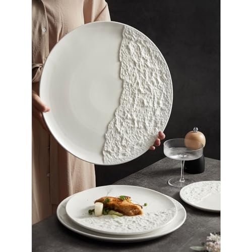Generisch Catering-Teller, Steakteller, Keramikteller, Serviceteller, Platte, kreatives Hotel-Restaurant-Geschirr, runder Spaghettiteller, für alltägliche Mahlzeiten (Größe: 15,2 Zoll)