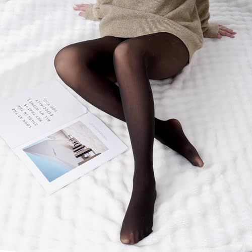 Image of Fleece Lined Tights Winter Fake Translucent Thermal Tights Warm Pantyhose Leggings Sheer Thick Stockings for Women