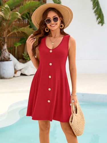 Image of BELAROI Summer Dresses for Women Beach Tshirt Sundress V Neck Casual Swing Tank Dress Swimsuit Cover Ups Pockets