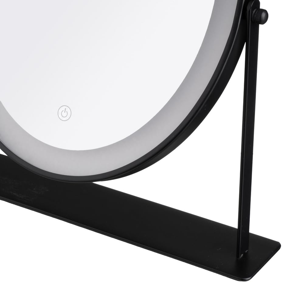 LOLAhome Miroir de maquillage avec lumière LED, miroir de coiffeuse de table, oscillant à 180°, allumage tactile, intensité de lumière réglable, miroir portable avec base, miroir de cheminée, rond